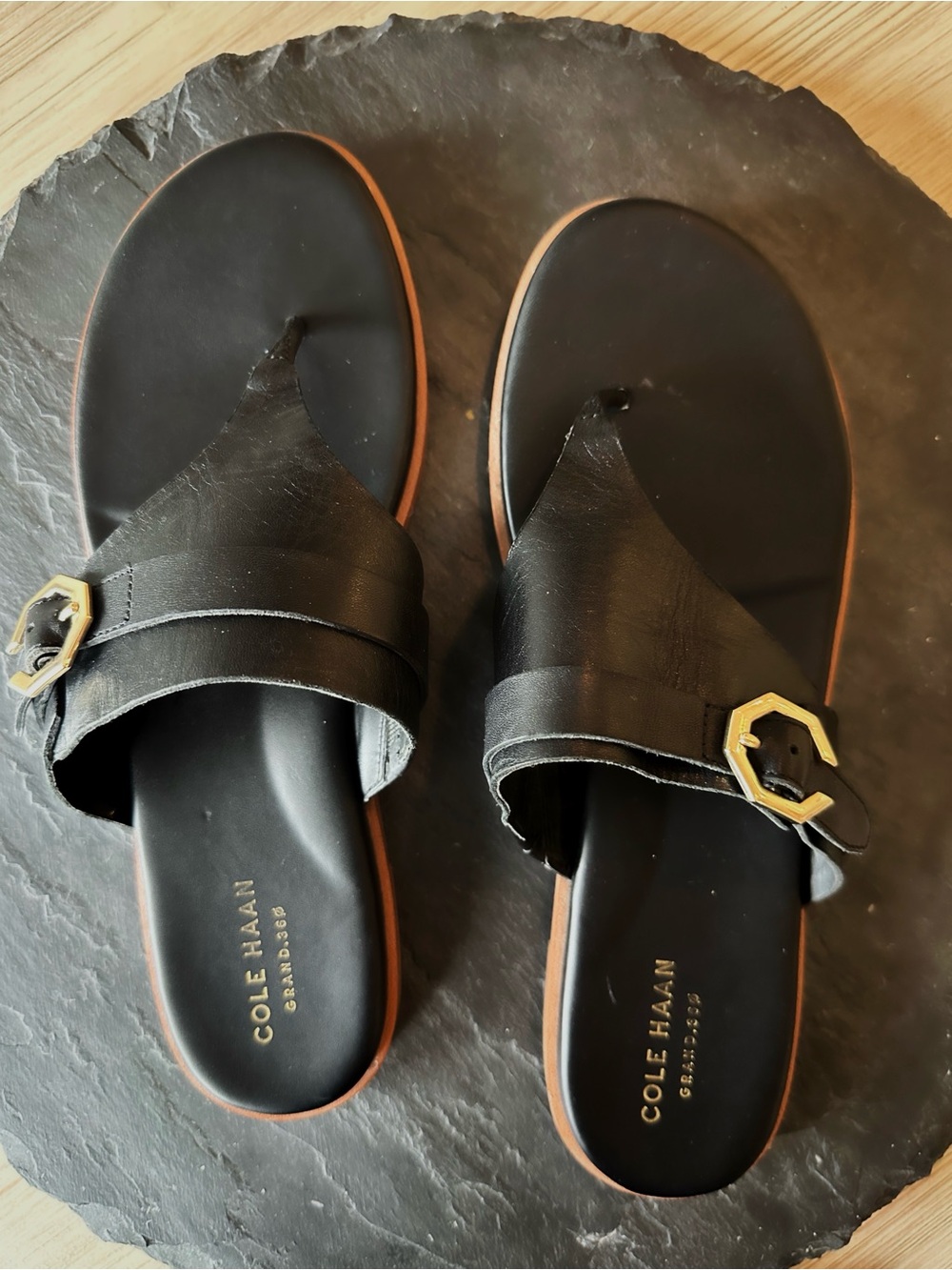Cole Haan // Grand 360 Black Faux Leather Thong Sandals - Size 9
